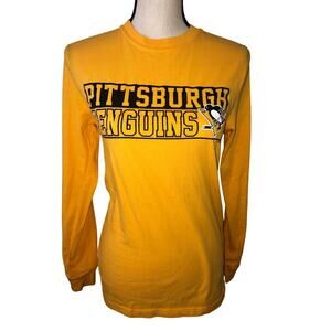 Pittsburgh Penguins Shirt Size S Gold Long Sleeve Tee NHL Hockey Crew Neck